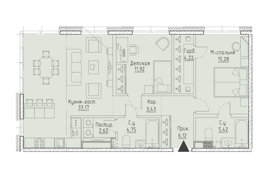 2-комнатная квартира 86.93 м², 7/9 эт., ЖК «LEGENDA Чёрная речка 41»